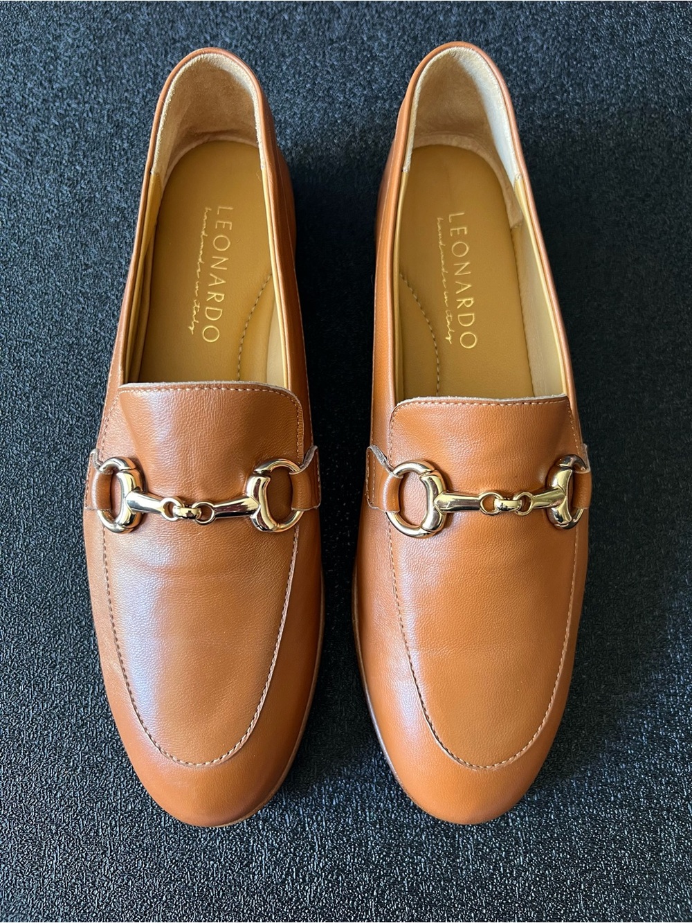 Leonardo Loafers Sz 38 US Women's Classic Horsebit Leather Brown Moccasins